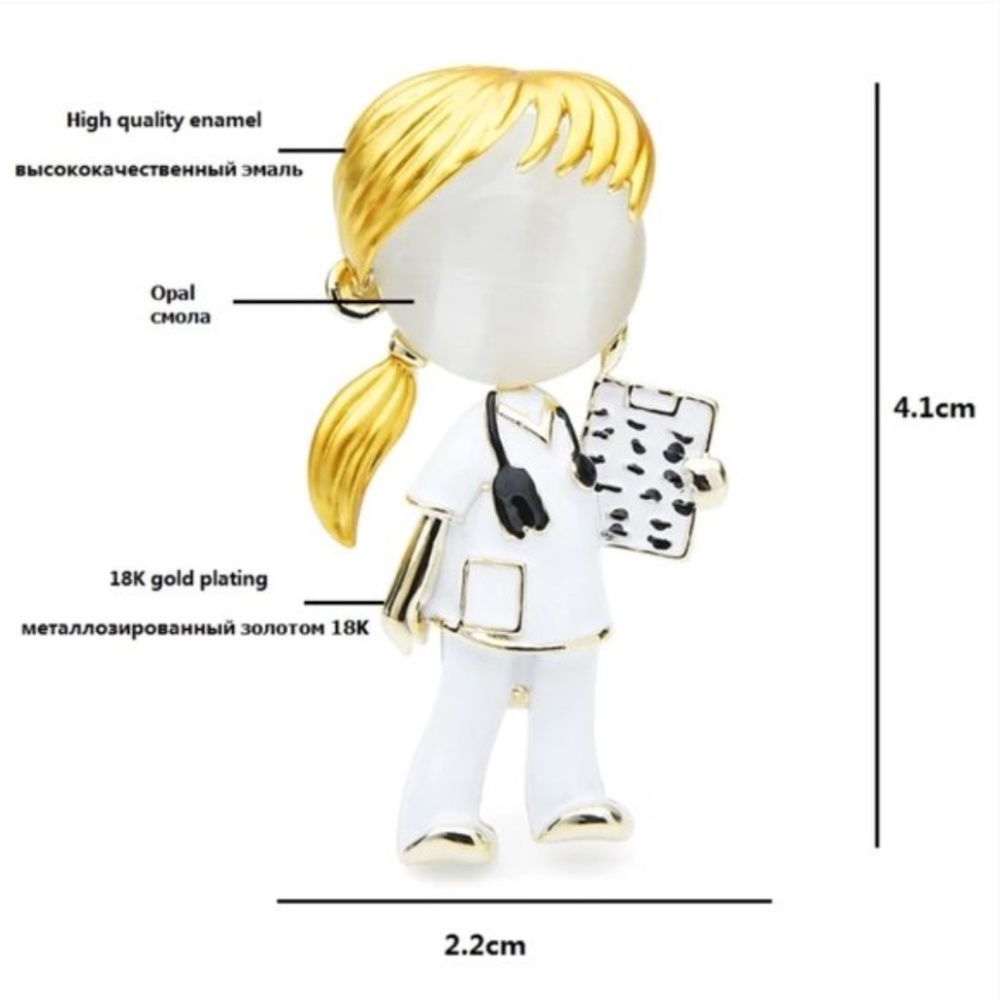 NEW 18K Gold Opal Doctor Nurse Brooch - Picture 4 of 13